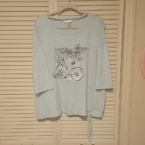 🌷CJ Banks 2X Blue Rhinestone Bicycle Graphic 3/4 Sleeve Top